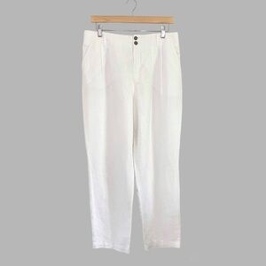 Garnet Hill High Waist Pleat Front Straight Leg Linen Trouser Pant White 12